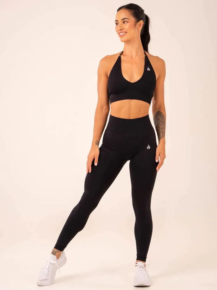 Lift Rib Seamless Halter Sports Bra 8211 Black Women Ryderwear Sports Bras