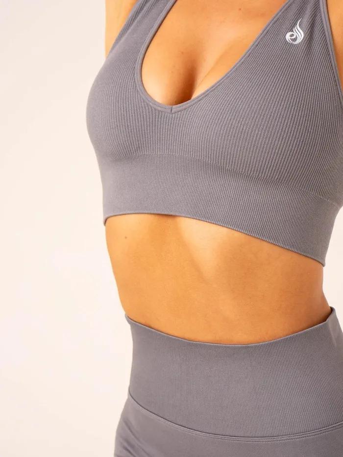 Lift Rib Seamless Halter Sports Bra 8211 Charcoal Women Ryderwear Sports Bras