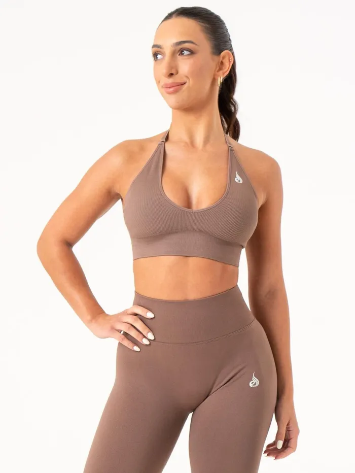 Lift Rib Seamless Halter Sports Bra 8211 Espresso Women Ryderwear Sports Bras