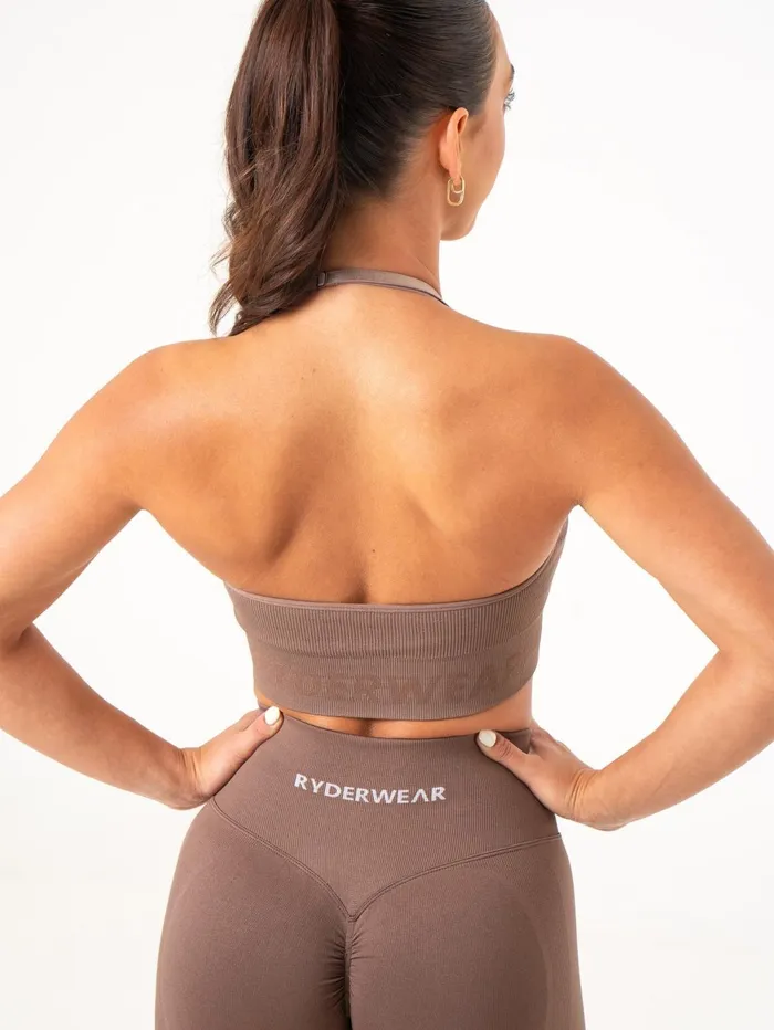 Lift Rib Seamless Halter Sports Bra 8211 Espresso Women Ryderwear Sports Bras