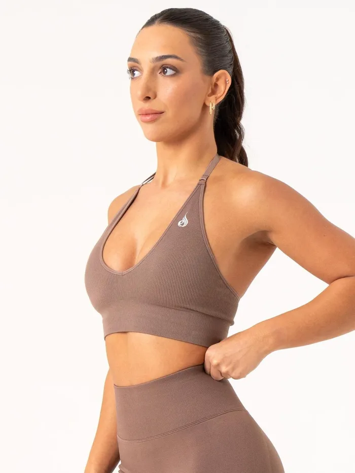 Lift Rib Seamless Halter Sports Bra 8211 Espresso Women Ryderwear Sports Bras