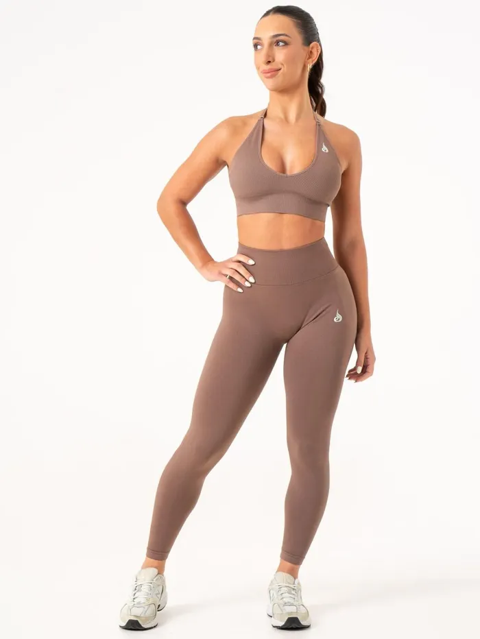 Lift Rib Seamless Halter Sports Bra 8211 Espresso Women Ryderwear Sports Bras