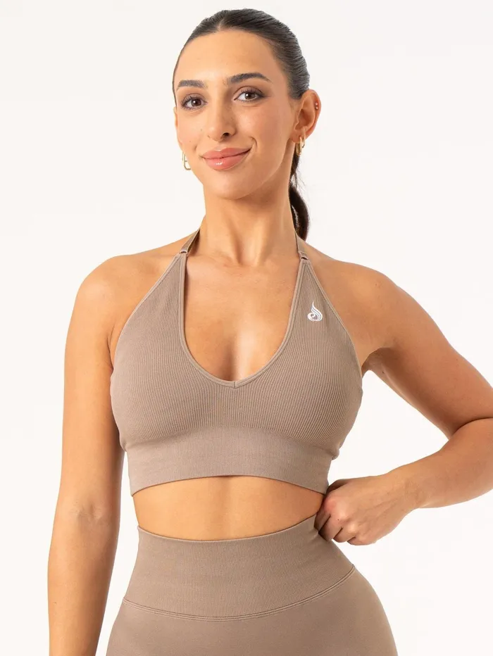 Lift Rib Seamless Halter Sports Bra 8211 Taupe Women Ryderwear Sports Bras