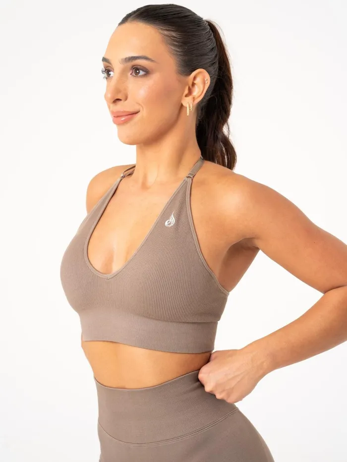 Lift Rib Seamless Halter Sports Bra 8211 Taupe Women Ryderwear Sports Bras