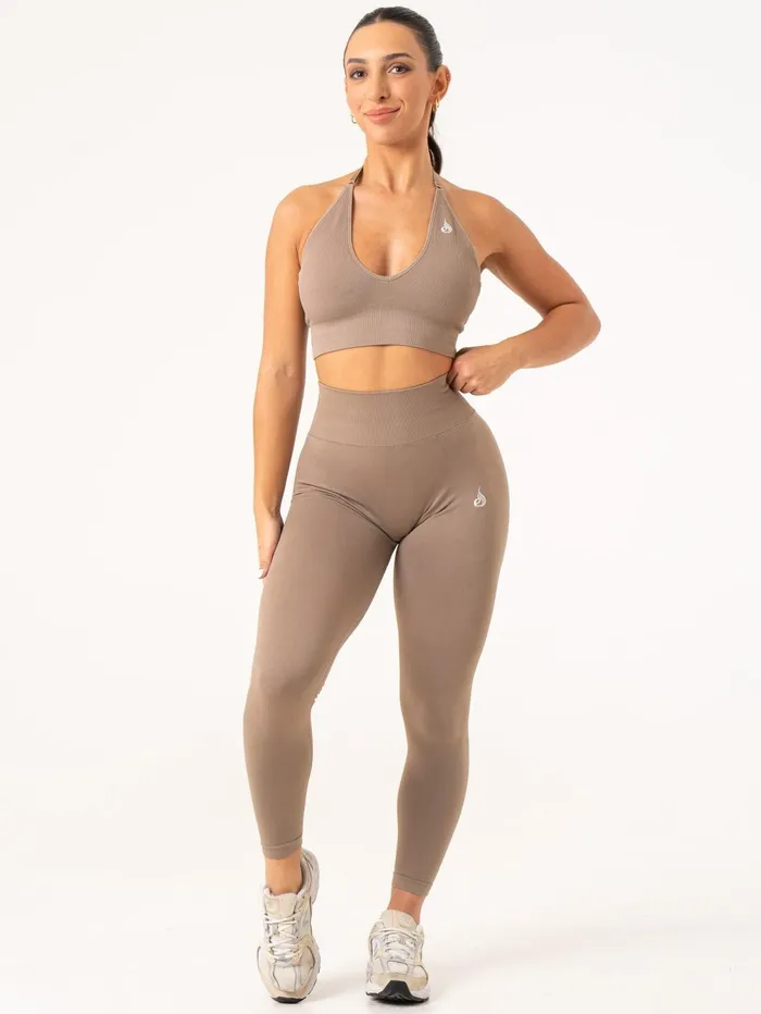 Lift Rib Seamless Halter Sports Bra 8211 Taupe Women Ryderwear Sports Bras