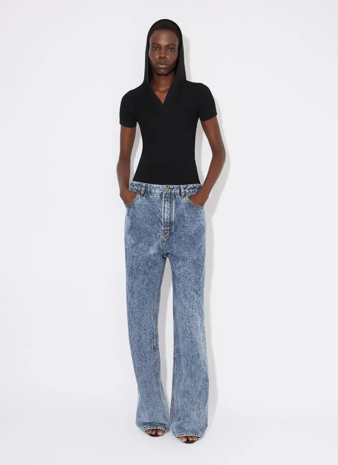 Light Blue KNIT BAND JEANS IN SNOW DENIM Women Alaa Pants and Shorts