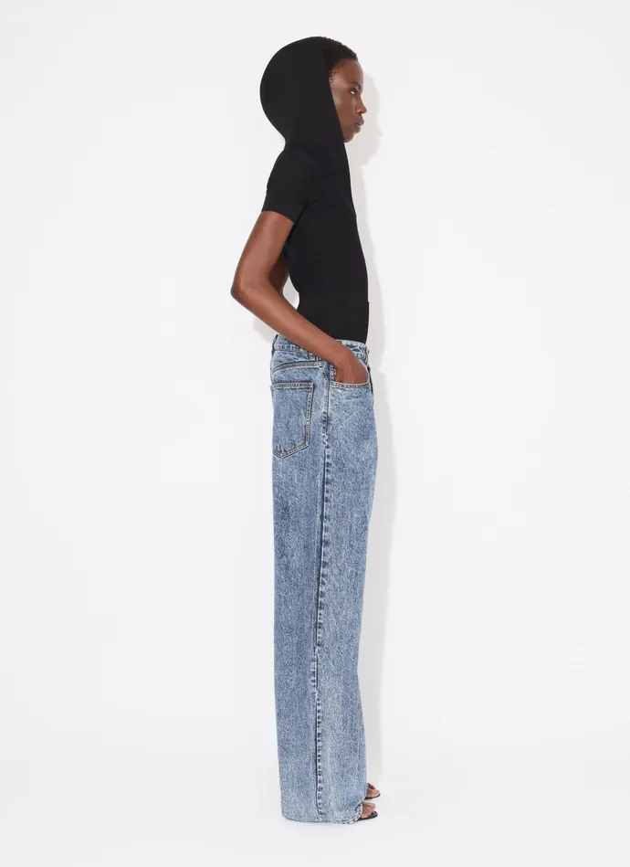 Light Blue KNIT BAND JEANS IN SNOW DENIM Women Alaa Pants and Shorts