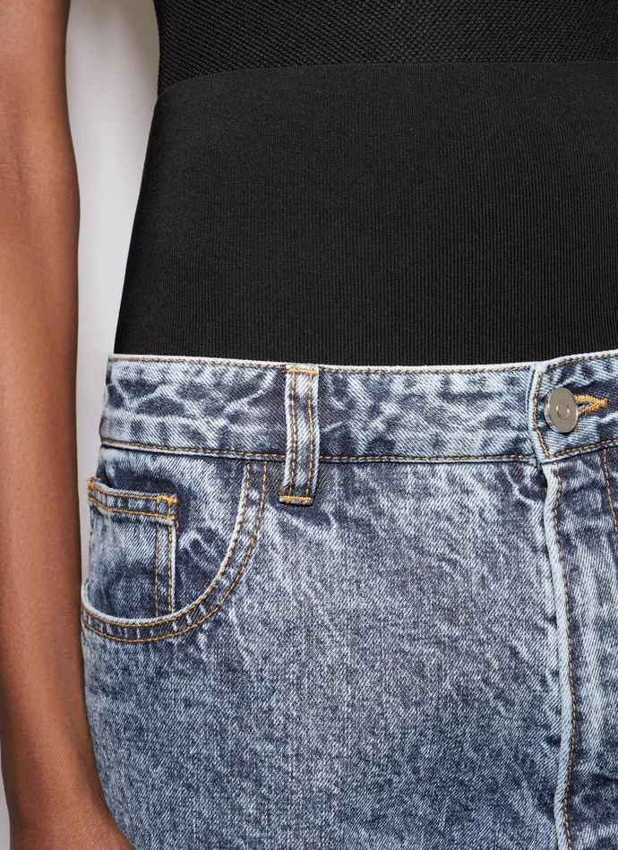 Light Blue KNIT BAND JEANS IN SNOW DENIM Women Alaa Pants and Shorts