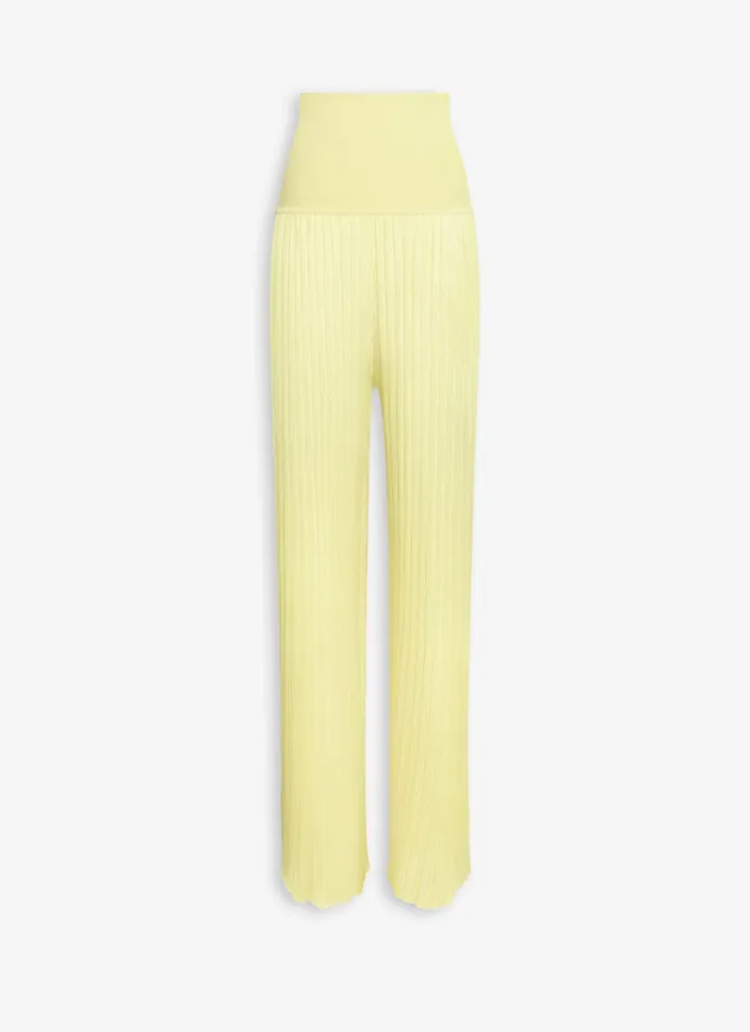 Light Yellow KNIT BAND PANTS IN PLEATED KNIT Women Alaa Pants and Shorts