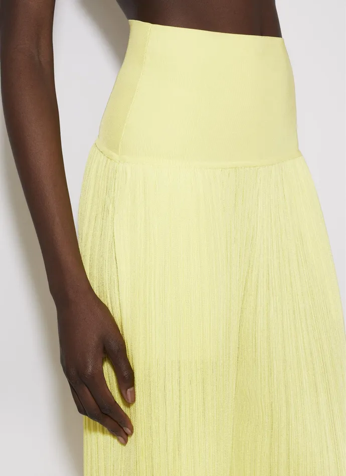 Light Yellow KNIT BAND PANTS IN PLEATED KNIT Women Alaa Pants and Shorts