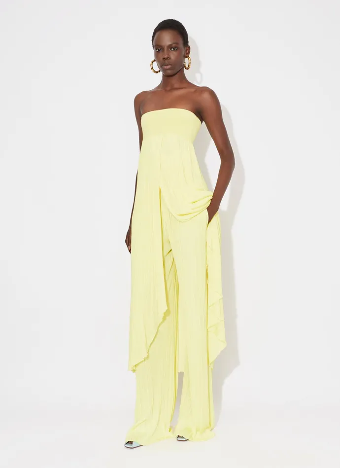 Light Yellow STRAPELESS DRESS IN PLEATED KNIT Women Alaa Dresses
