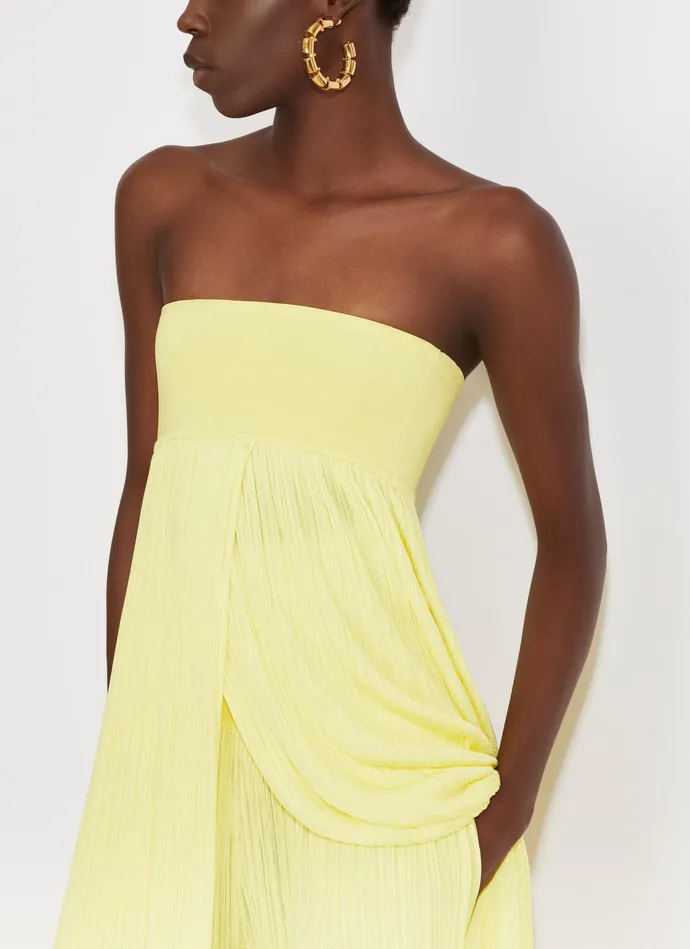 Light Yellow STRAPELESS DRESS IN PLEATED KNIT Women Alaa Dresses