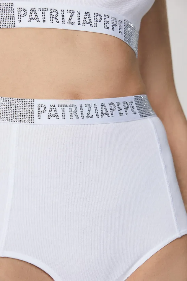 Lingerie Women Patrizia Pepe HighWaisted Briefs With Rhinestones Bianco