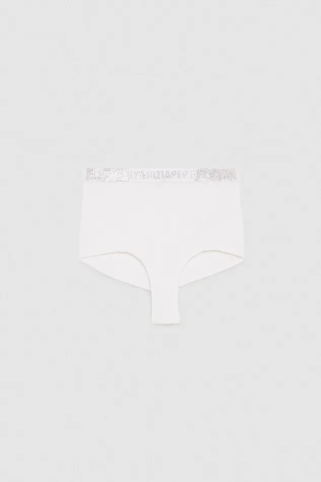 Lingerie Women Patrizia Pepe HighWaisted Briefs With Rhinestones Bianco