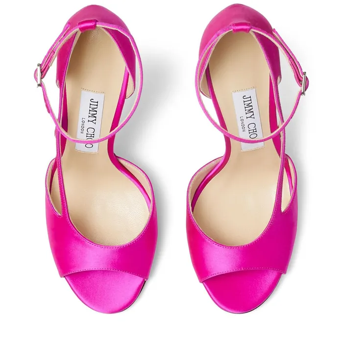 Liu 100 Fuchsia Satin Sandals With Stiletto Heel Fuchsia Women JIMMY CHOO Sandals