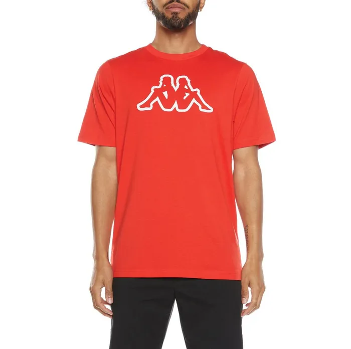 Logo Fleece Cromok TShirt 8211 Red Coral Red Coral Kappa Mens Retro Sport