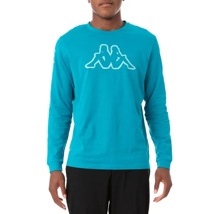 Logo Tape Carma Long Sleeve TShirt 8211 Peacock Peacock Kappa Mens Retro Sport Logo Tape Carma Long Sleeve TShirt 8211 Peacock Peacock Kappa Mens Retro Sport