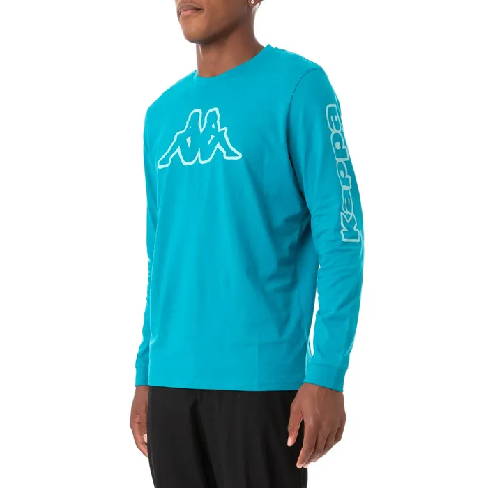Logo Tape Carma Long Sleeve TShirt 8211 Peacock Peacock Kappa Mens Retro Sport