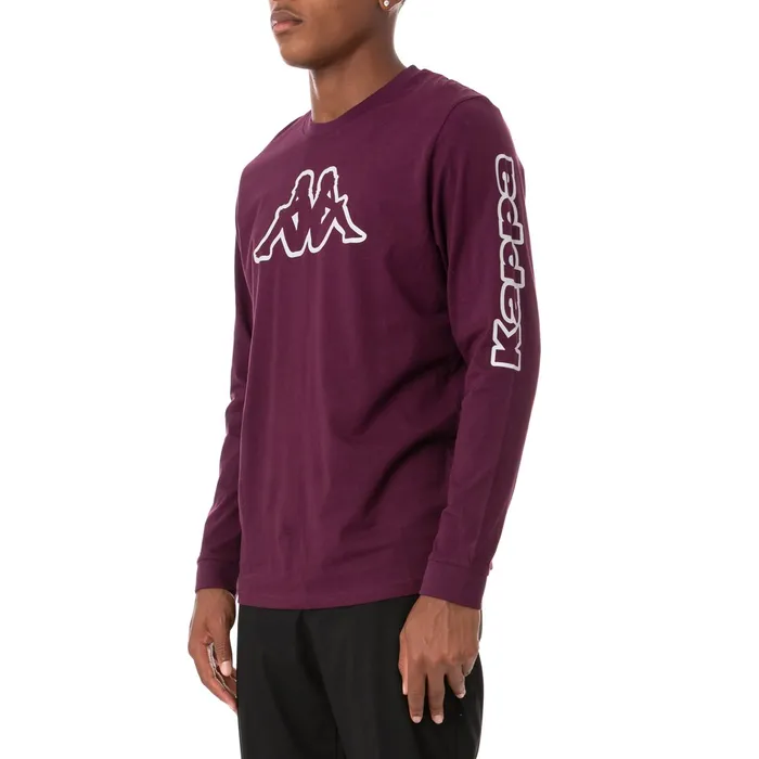 Logo Tape Carma Long Sleeve TShirt 8211 Violet Violet Kappa Mens Retro Sport