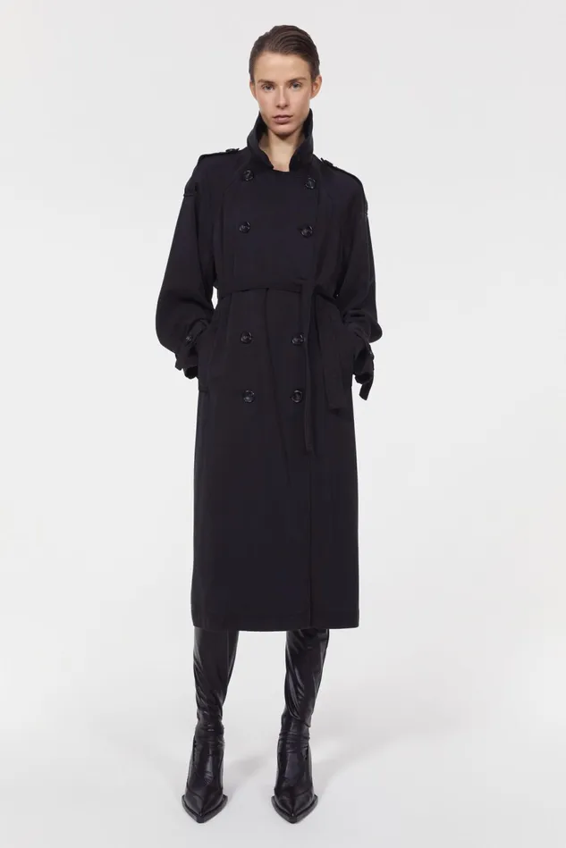 Lois Drape Trench Coat Black Women Rodebjer Outerwear
