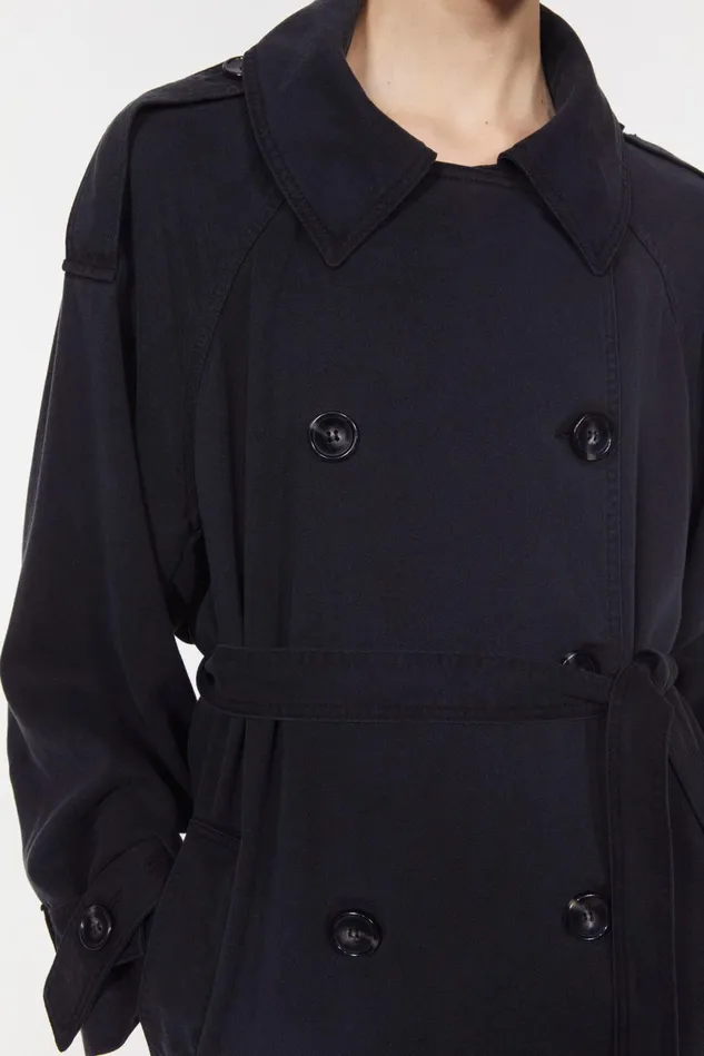 Lois Drape Trench Coat Black Women Rodebjer Outerwear