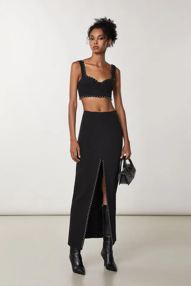 Long Women Patrizia Pepe Long Skirt With Piercing Nero