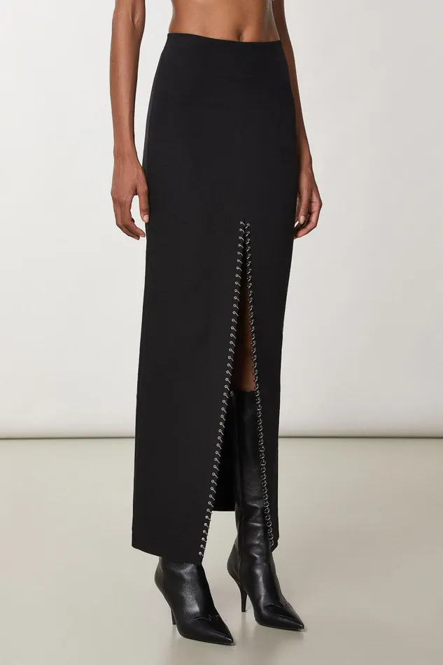 Long Women Patrizia Pepe Long Skirt With Piercing Nero