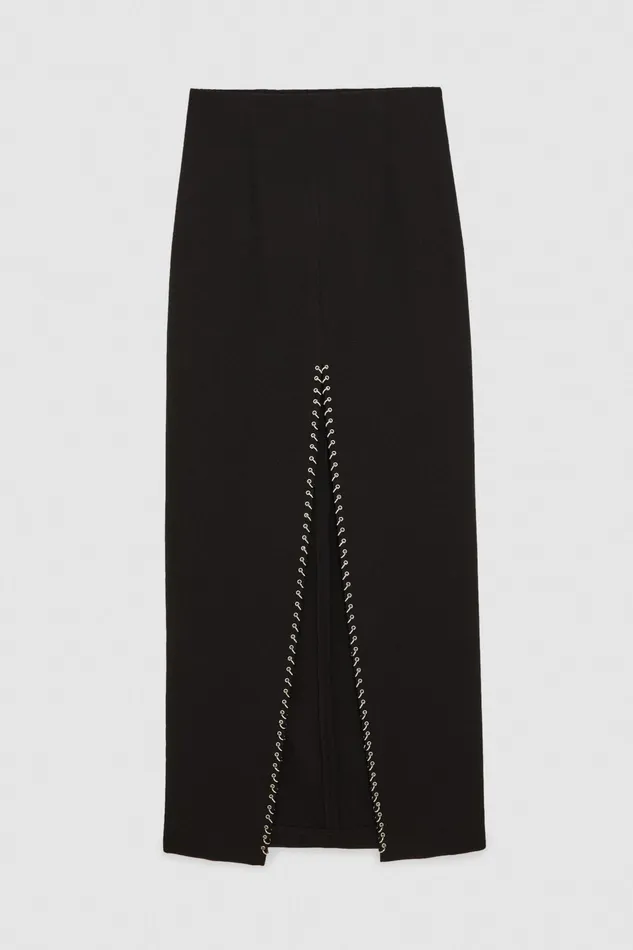 Long Women Patrizia Pepe Long Skirt With Piercing Nero