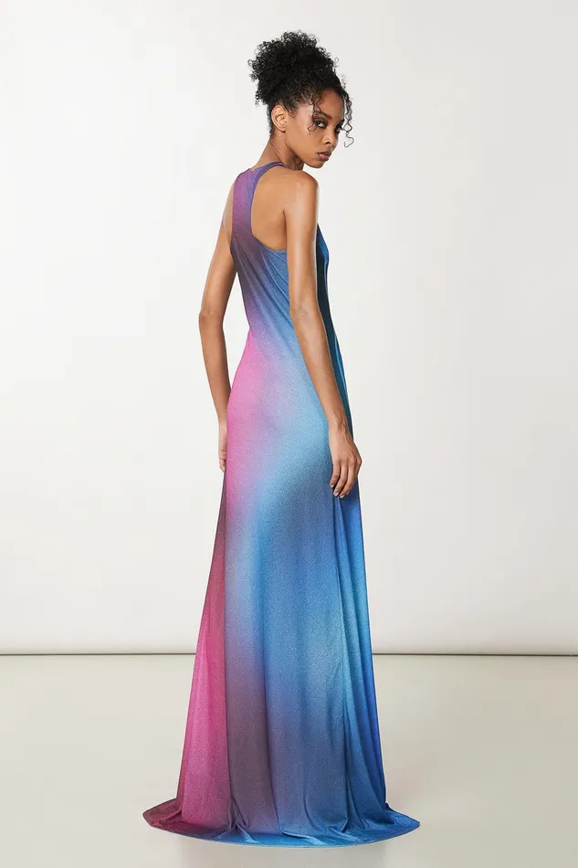 Long Women Patrizia Pepe Stretch Tulle Long Dress Naked Body Print