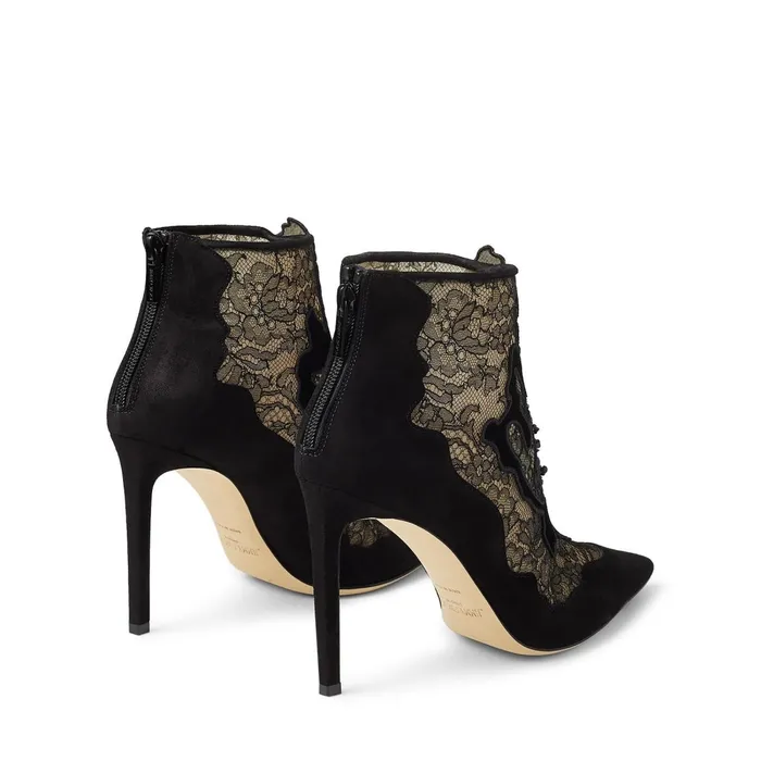 Lorre 100 Black Suede And Lace Ankle Boots With Floral Embellishment Black Women JIMMY CHOO Boots