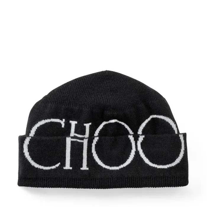 Lou Black Wool Woven Knitted Hat With Jc Logo S200 Black Women JIMMY CHOO Scarves and Hats