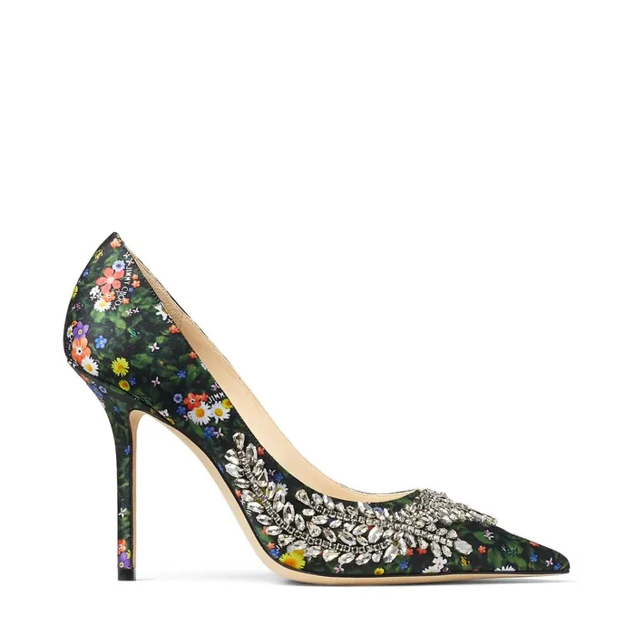 Love 100 Multicolour DitsyPrint Silk Pumps With Crystal Embroidery Multicrystal Women JIMMY CHOO Pumps