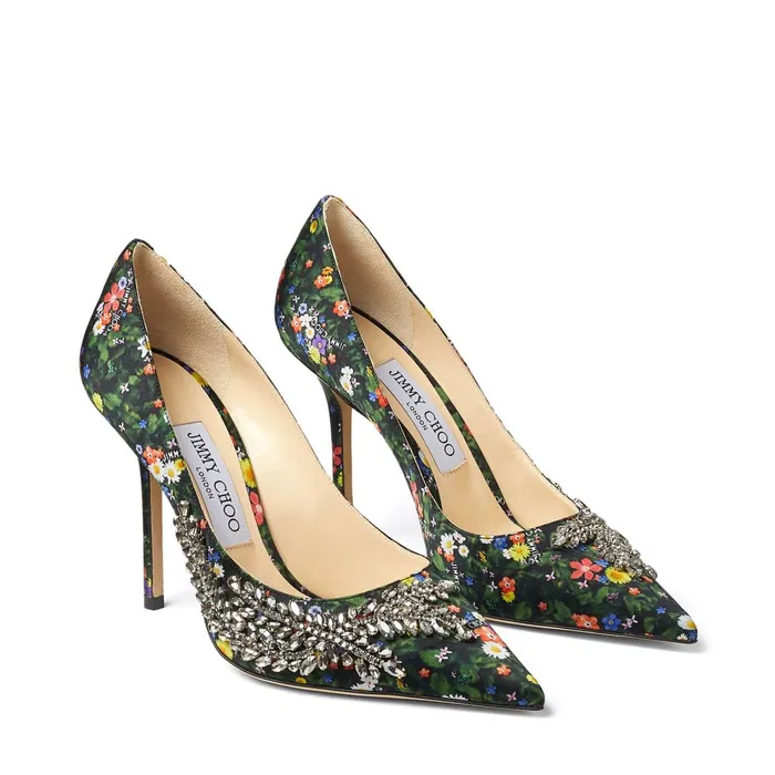 Love 100 Multicolour DitsyPrint Silk Pumps With Crystal Embroidery Multicrystal Women JIMMY CHOO Pumps