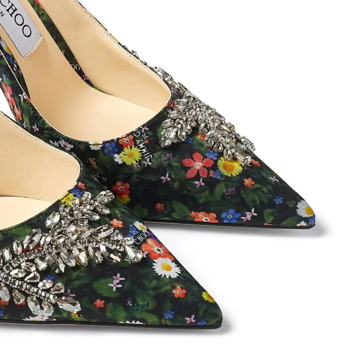 Love 100 Multicolour DitsyPrint Silk Pumps With Crystal Embroidery Multicrystal Women JIMMY CHOO Pumps