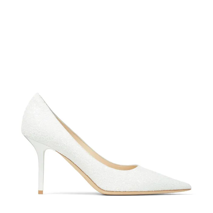 Love 85 White Glitter Fabric Pumps White Women JIMMY CHOO Bridal Shoes