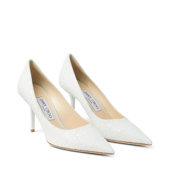 Love 85 White Glitter Fabric Pumps White Women JIMMY CHOO Bridal Shoes