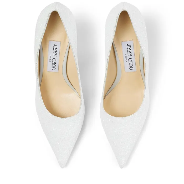 Love 85 White Glitter Fabric Pumps White Women JIMMY CHOO Bridal Shoes