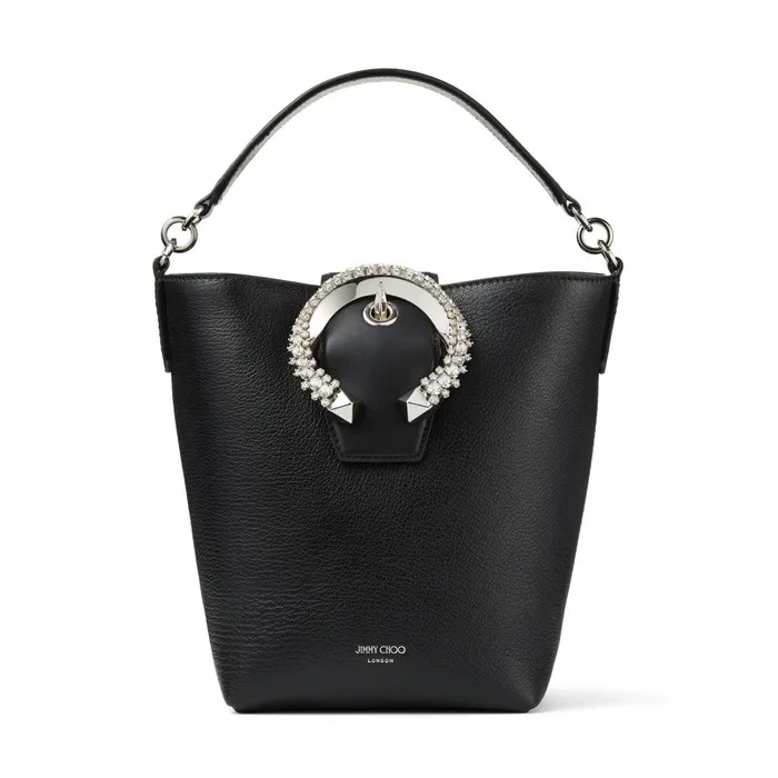 Madeline Bucket Black Goat Calf Leather Bucket Bag With Crystal Buckle Black Women JIMMY CHOO Bucket Bags Madeline Bucket Black Goat Calf Leather Bucket Bag With Crystal Buckle Black Women JIMMY CHOO Bucket Bags