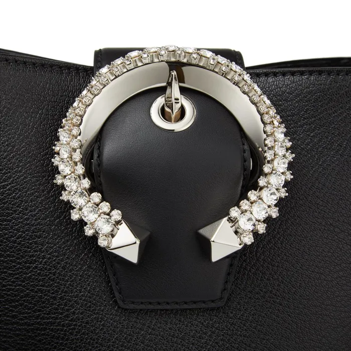 Madeline Bucket Black Goat Calf Leather Bucket Bag With Crystal Buckle Black Women JIMMY CHOO Bucket Bags