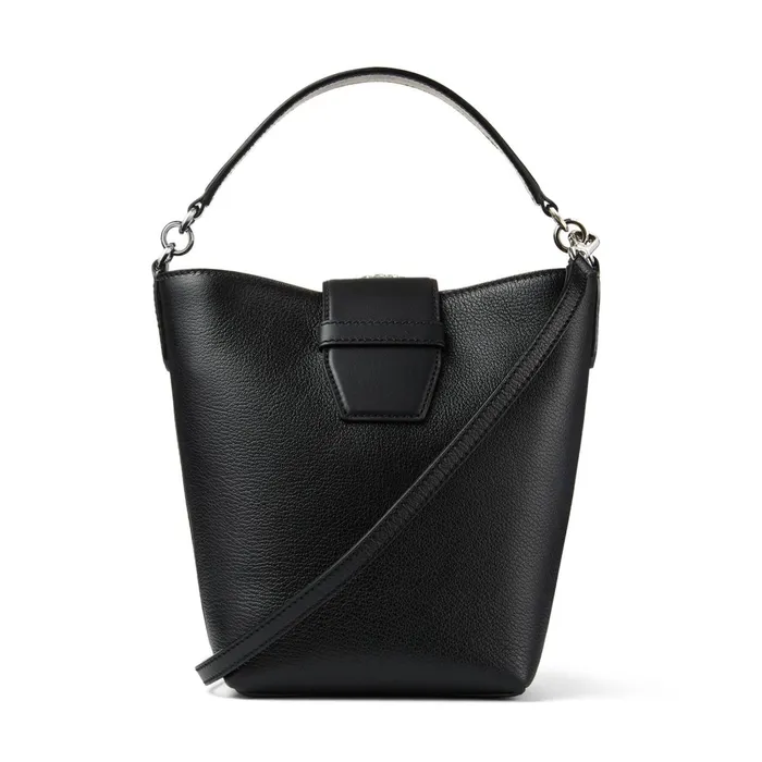 Madeline Bucket Black Goat Calf Leather Bucket Bag With Crystal Buckle Black Women JIMMY CHOO Bucket Bags