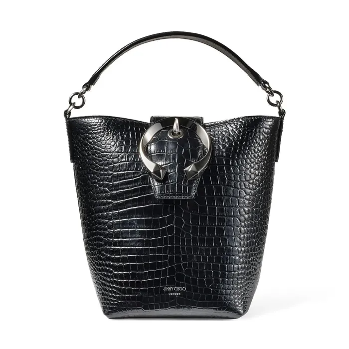 Madeline Bucket Black Shiny CrocEmbossed Leather Bucket Handbag With Metal Buckle Black Women JIMMY CHOO Bucket Bags Madeline Bucket Black Shiny CrocEmbossed Leather Bucket Handbag With Metal Buckle Black Women JIMMY CHOO Bucket Bags