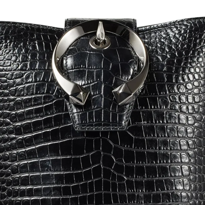 Madeline Bucket Black Shiny CrocEmbossed Leather Bucket Handbag With Metal Buckle Black Women JIMMY CHOO Bucket Bags