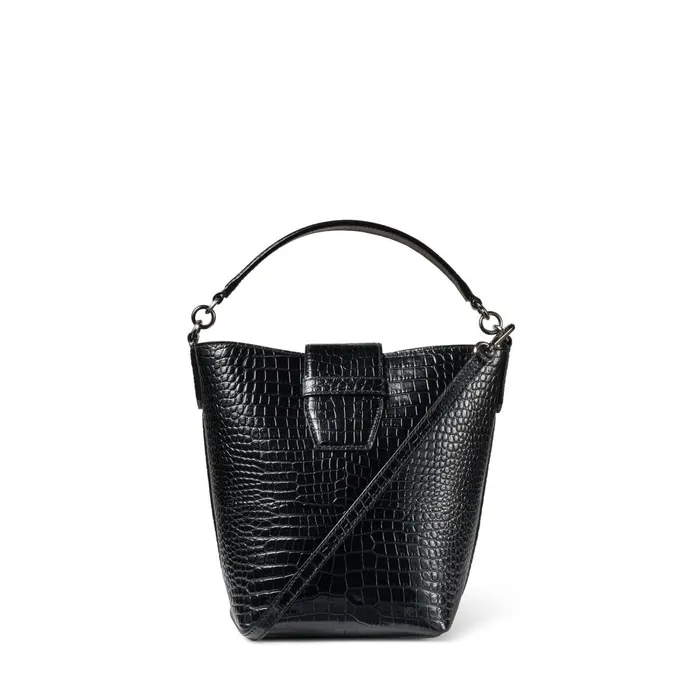 Madeline Bucket Black Shiny CrocEmbossed Leather Bucket Handbag With Metal Buckle Black Women JIMMY CHOO Bucket Bags