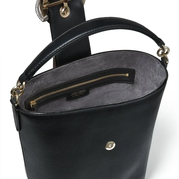 Madeline Bucket Black Smooth Calf Leather Bucket Bag With Snake Buckle Black Women JIMMY CHOO Bucket Bags