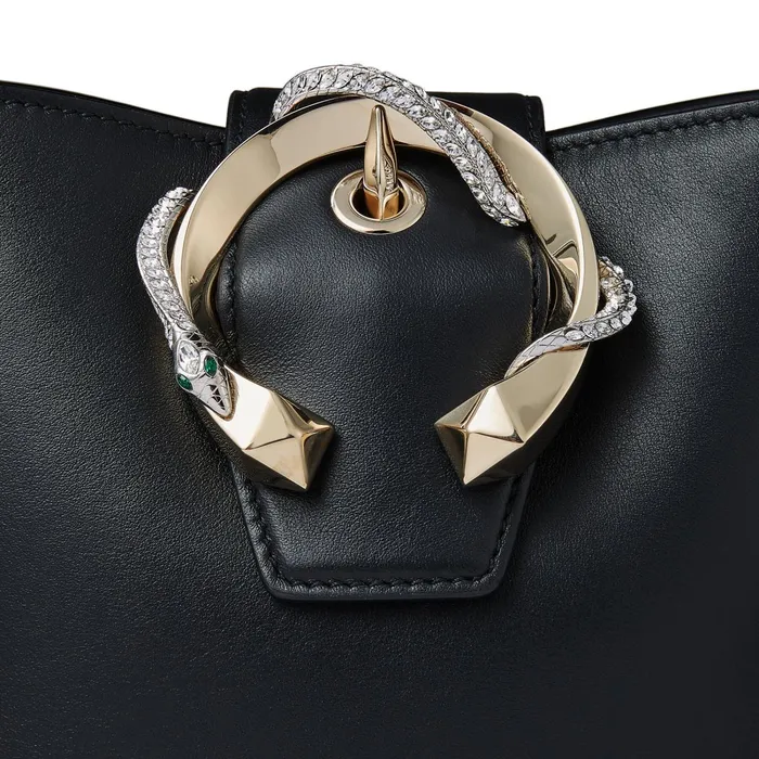 Madeline Bucket Black Smooth Calf Leather Bucket Bag With Snake Buckle Black Women JIMMY CHOO Bucket Bags