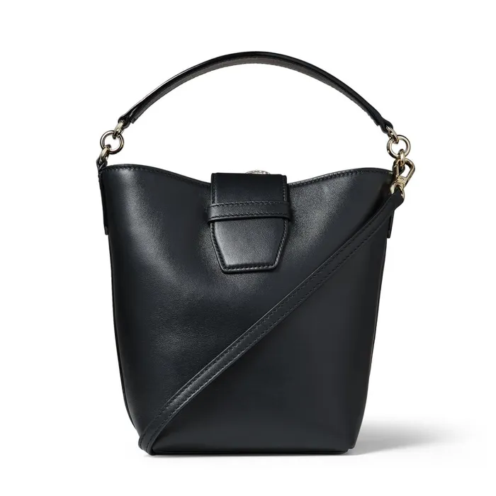 Madeline Bucket Black Smooth Calf Leather Bucket Bag With Snake Buckle Black Women JIMMY CHOO Bucket Bags
