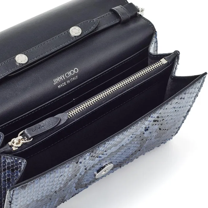 Madeline Mini Xb Denim Python Crossbody Bag With Metal Buckle Denim Women JIMMY CHOO Small Leather Goods