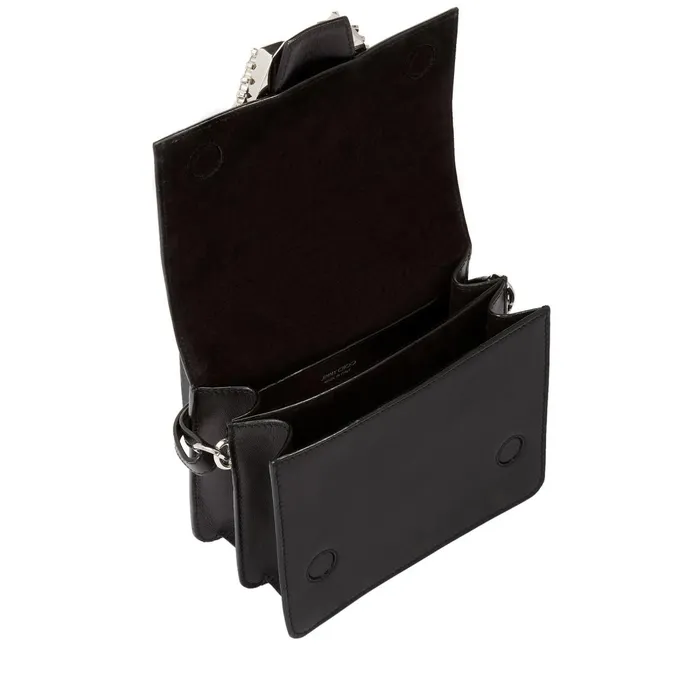 Madeline Shoulder Bag Black Calf Leather Shoulder Bag With Crystal Buckle Black Women JIMMY CHOO Crossbody Bags