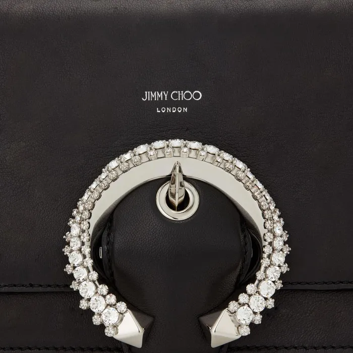 Madeline Shoulder Bag Black Calf Leather Shoulder Bag With Crystal Buckle Black Women JIMMY CHOO Crossbody Bags
