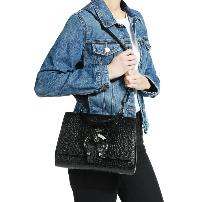 Madeline Tophandle Black Shiny CrocEmbossed Leather Top Handle Handbag Black Women JIMMY CHOO Top Handle Bags
